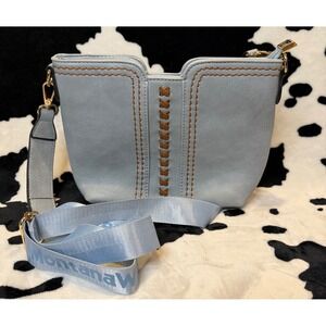 Montana West Light Blue Vegan Leather Crossbody Bag Western Whipstitch Detail